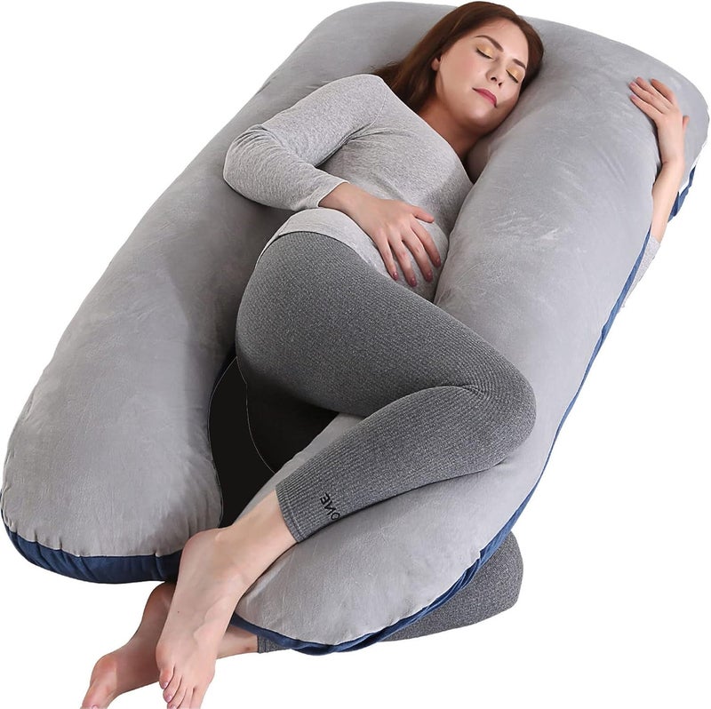Amagoing 55 inches Pregnancy Pillows for Sleeping, U Shaped Maternity Full Body Pillow for Pregnant Women with Hip, Leg, Back, Belly Support, Washable Velour Cover Included - Image 1